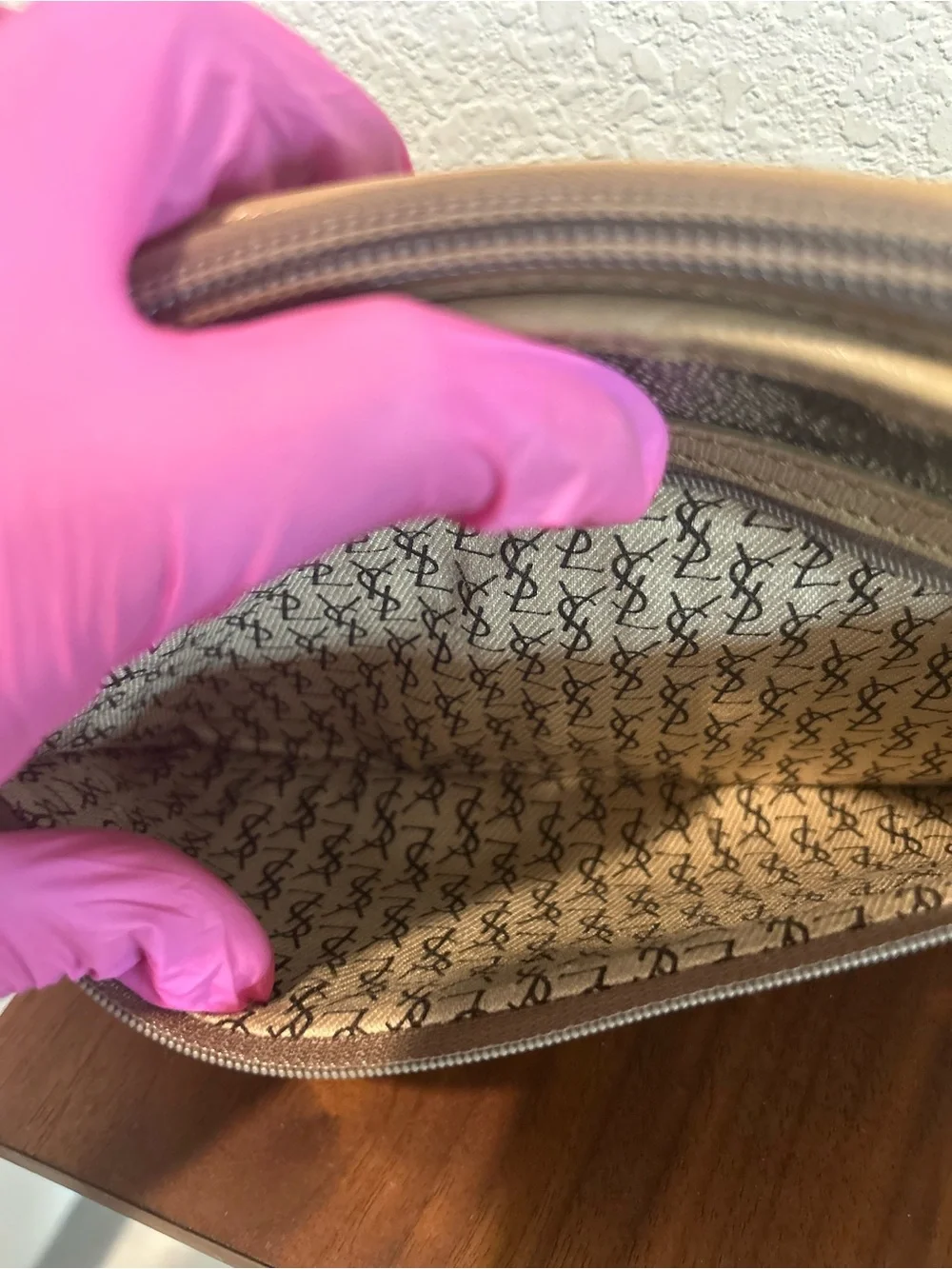 Yves Saint Laurent Gray Giraffe Print Clutch Pouch with Beige Trim